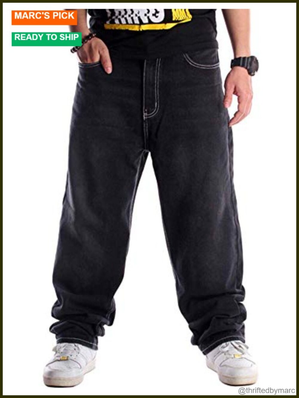 Men's Baggy Hip Hop Jeans Loose Fit Embroidered Skateboard Denim Pants